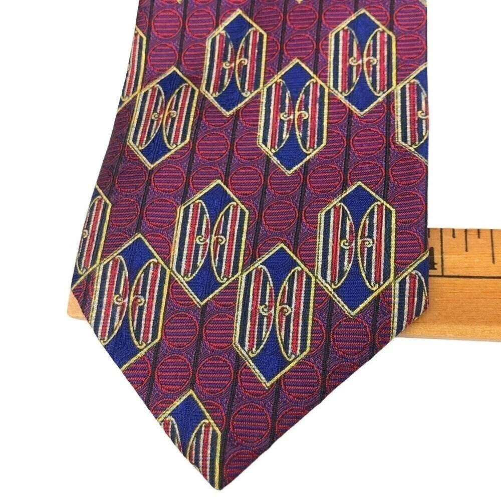 Robert Talbott Best of Class Silk Tie Mens Geometric Crimson Blue Woven Necktie